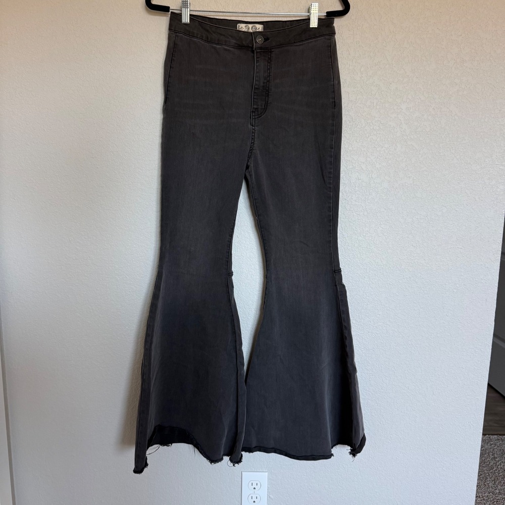 Free People We The Free Just Float On Flare Jeans Black Grey Whimsigoth Boho 29